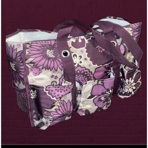Thirty One Organizing Utility Tote Bag 15" Plum Awesome Blossom Storage Carryall